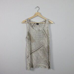 Club Monaco Women Silk Printed Tank Top Sleeveless Scoop Neck Summer S 44